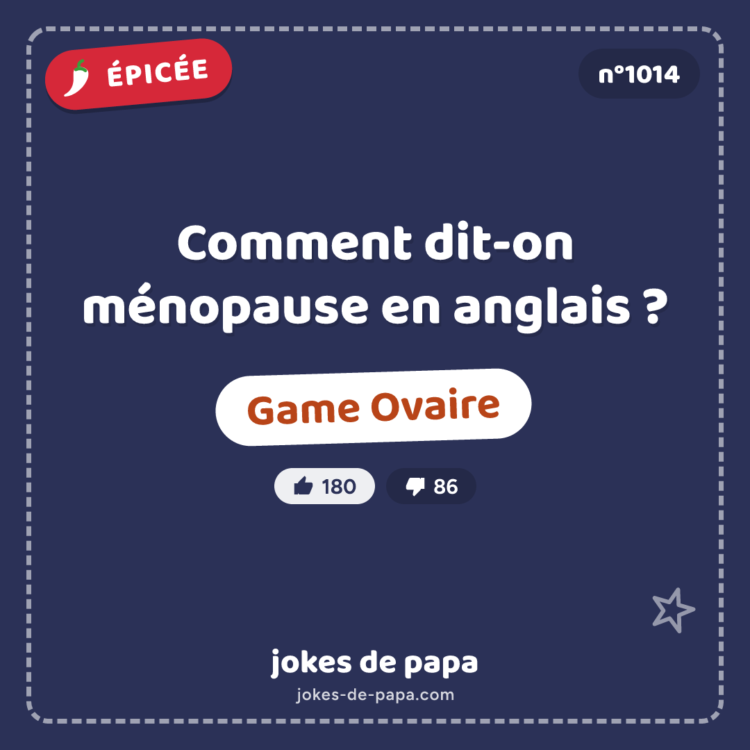 Blague n°1014 en image : Comment dit-on ménopause en anglais ? Game Ovaire