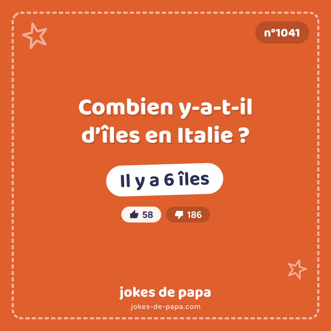 Blague n°1041 en image : Combien y-a-t-il d’îles en Italie ? Il y a 6 îles