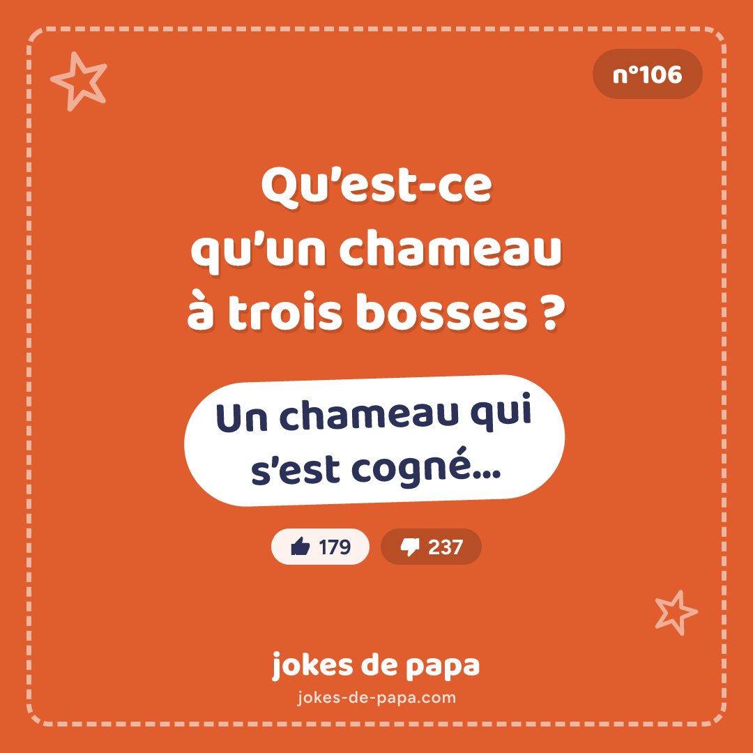 Blague n°106 en image : Qu’est-ce qu’un chameau à trois bosses ? Un chameau qui s’est cogné…