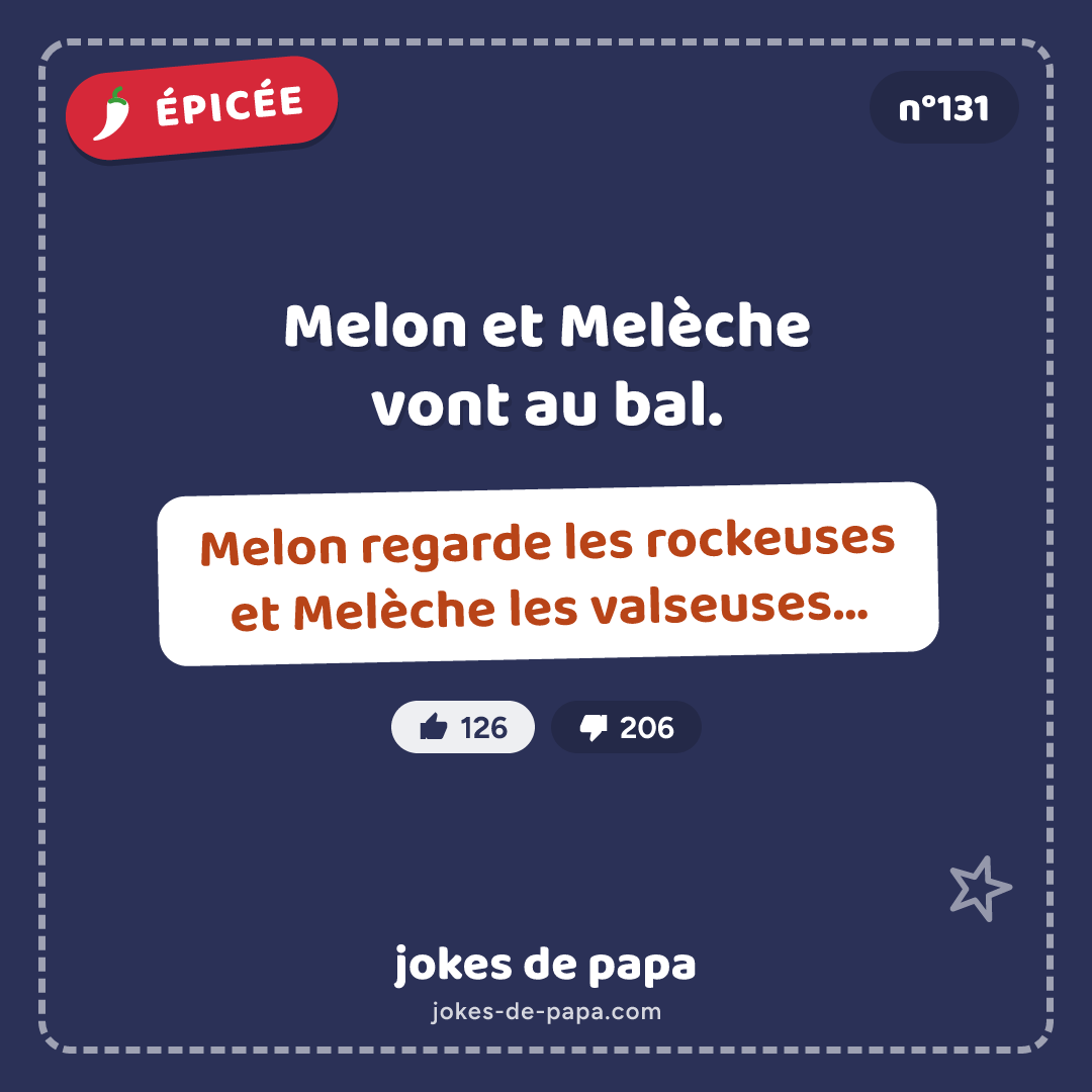Blague n°131 en image : Melon et Melèche vont au bal. Melon regarde les rockeuses et Melèche les valseuses…