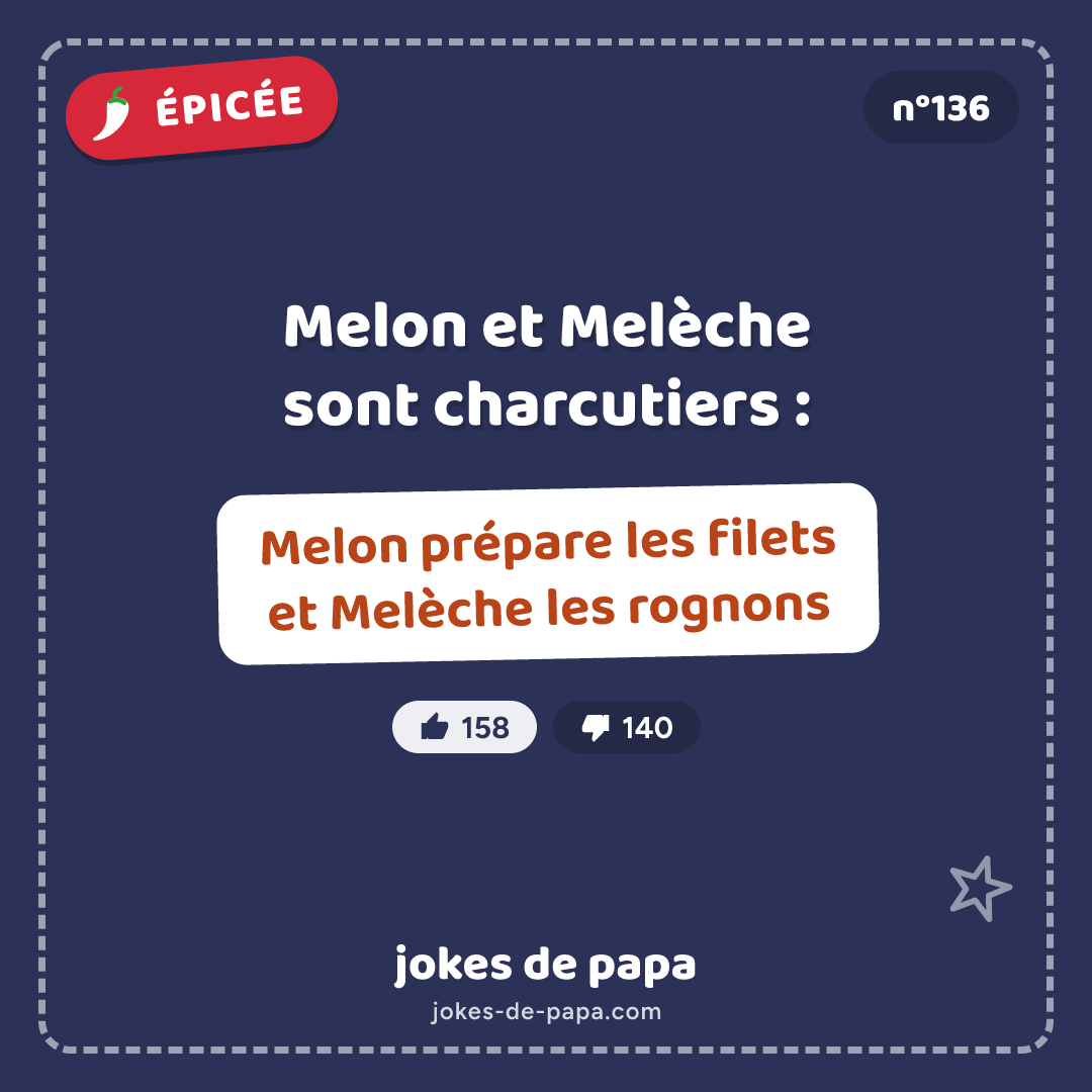 Blague n°136 en image : Melon et Melèche sont charcutiers : Melon prépare les filets et Melèche les rognons