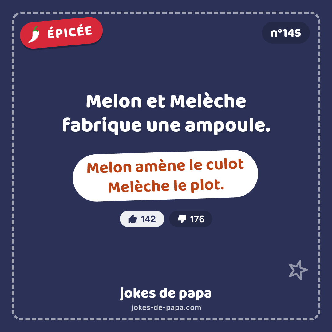 Blague n°145 en image : Melon et Melèche fabrique une ampoule. Melon amène le culot Melèche le plot.