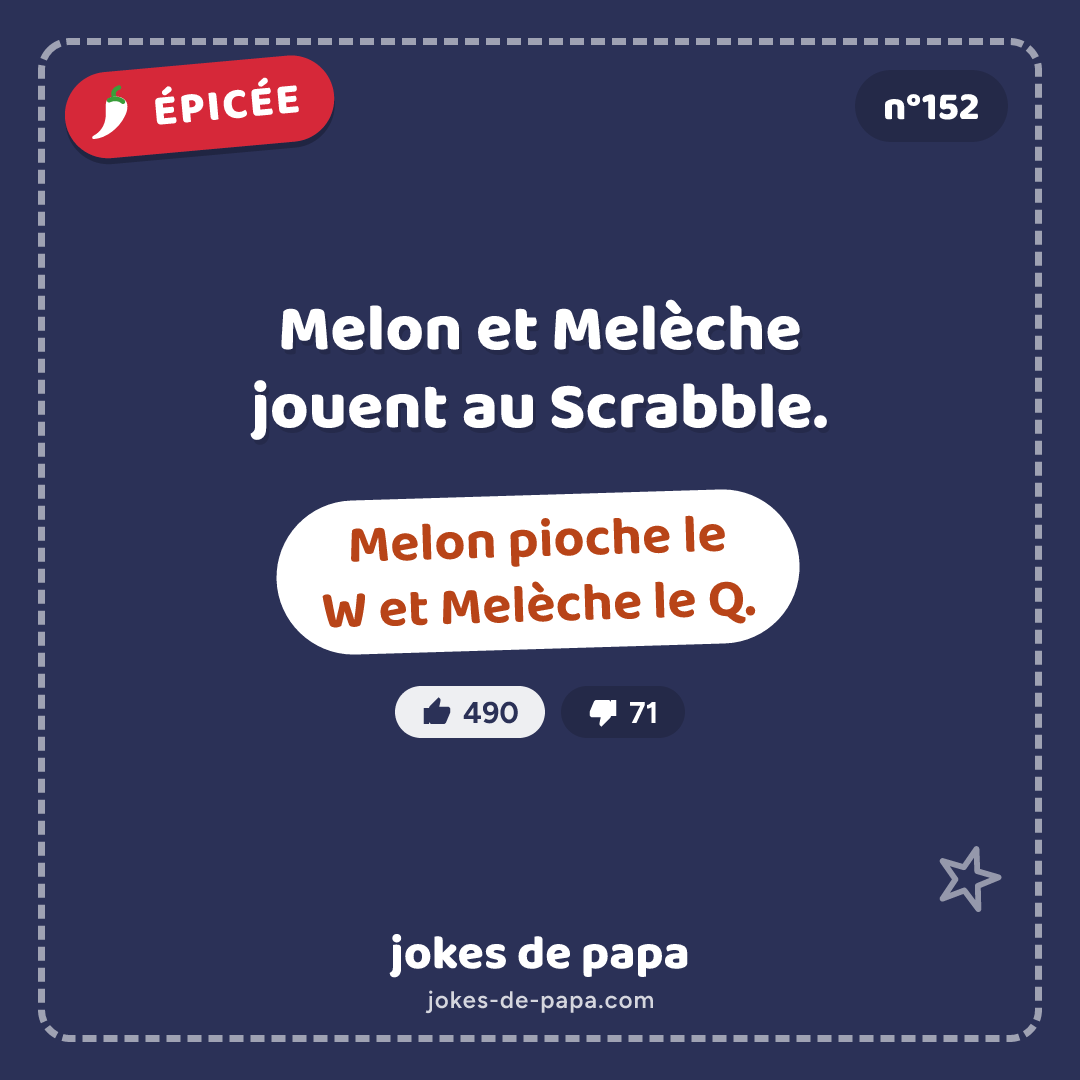 Blague n°152 en image : Melon et Melèche jouent au Scrabble. Melon pioche le W et Melèche le Q.