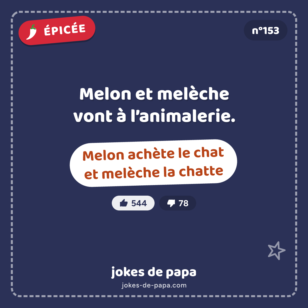 Blague n°153 en image : Melon et melèche vont à l’animalerie. Melon achète le chat et melèche la chatte