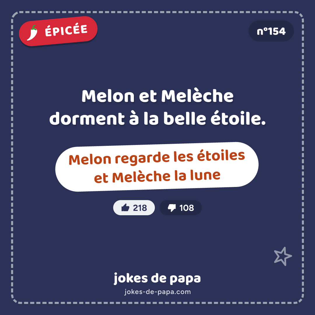 Blague n°154 en image : Melon et Melèche dorment à la belle étoile. Melon regarde les étoiles et Melèche la lune