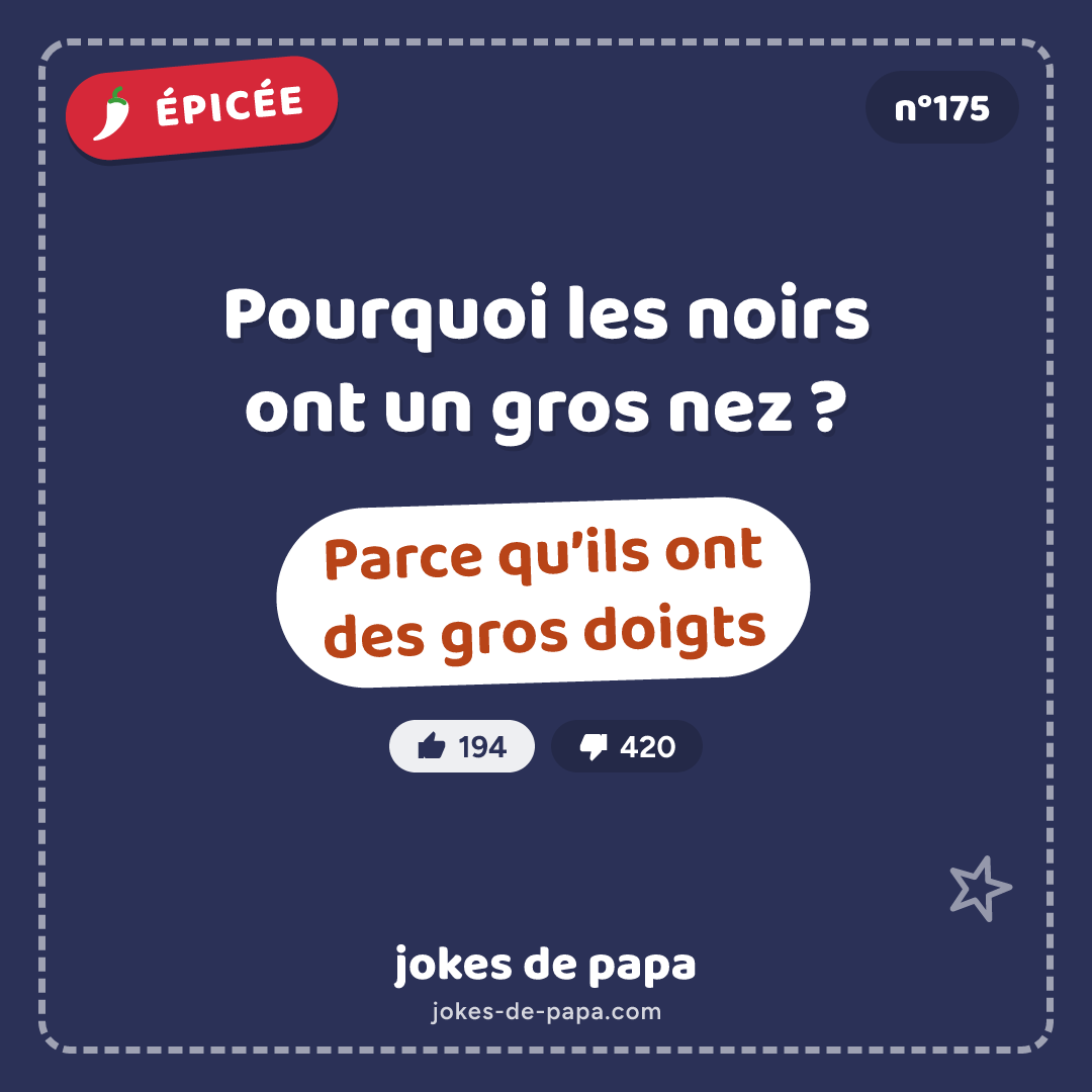 Blague n°175 en image : Pourquoi les noirs ont un gros nez ? Parce qu’ils ont des gros doigts