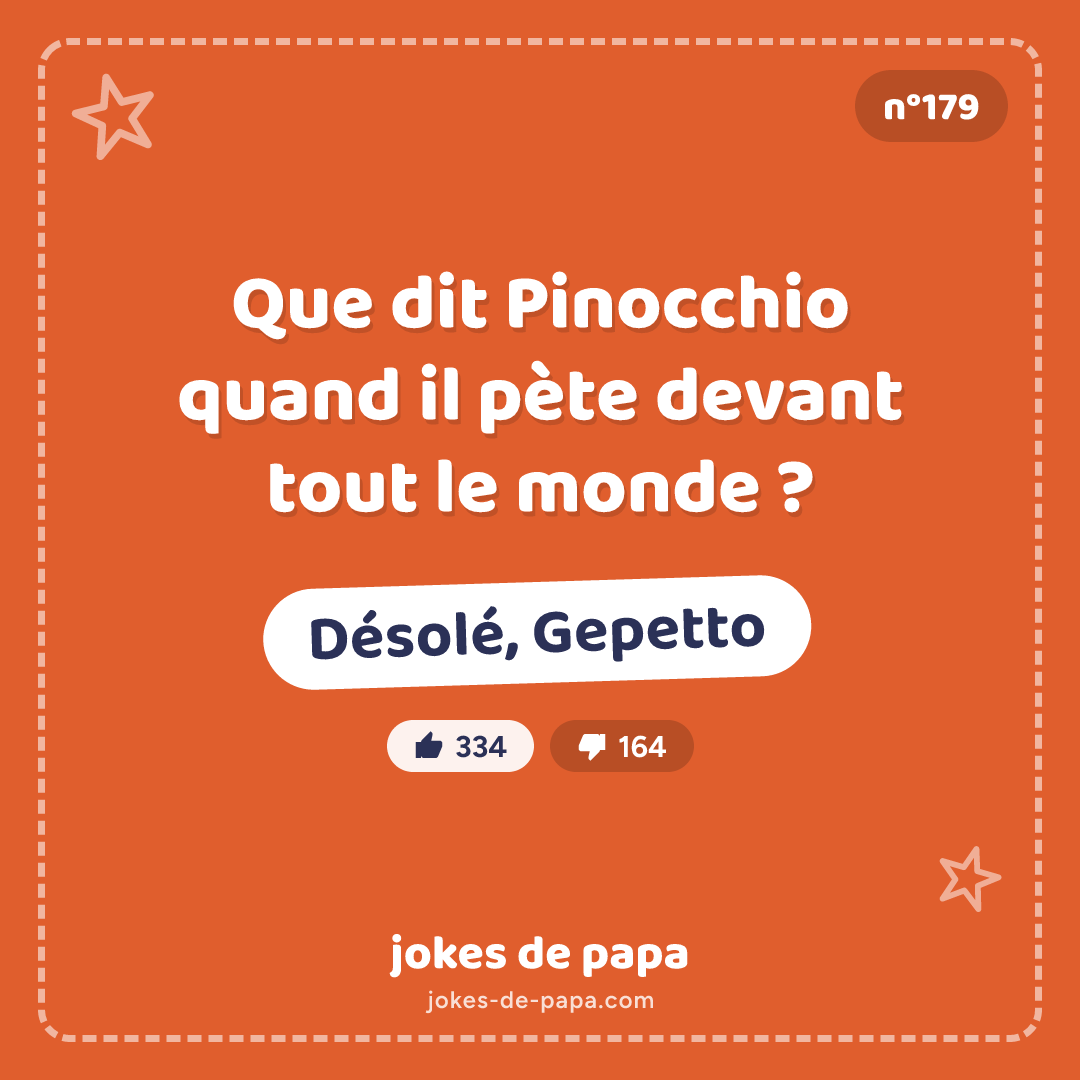 Blague n°179 en image : Que dit Pinocchio quand il pète devant tout le monde ? Désolé, Gepetto