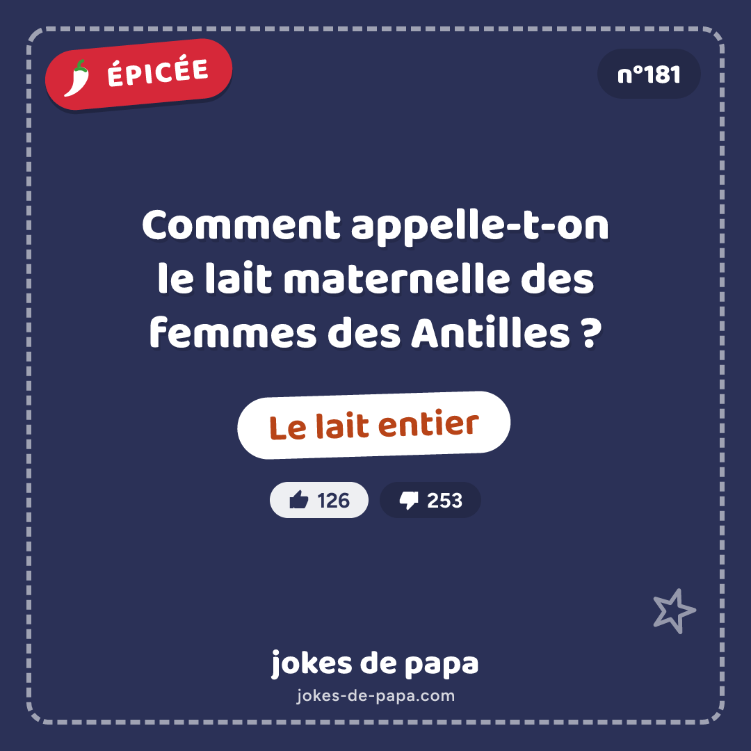 Blague n°181 en image : Comment appelle-t-on le lait maternelle des femmes des Antilles ? Le lait entier