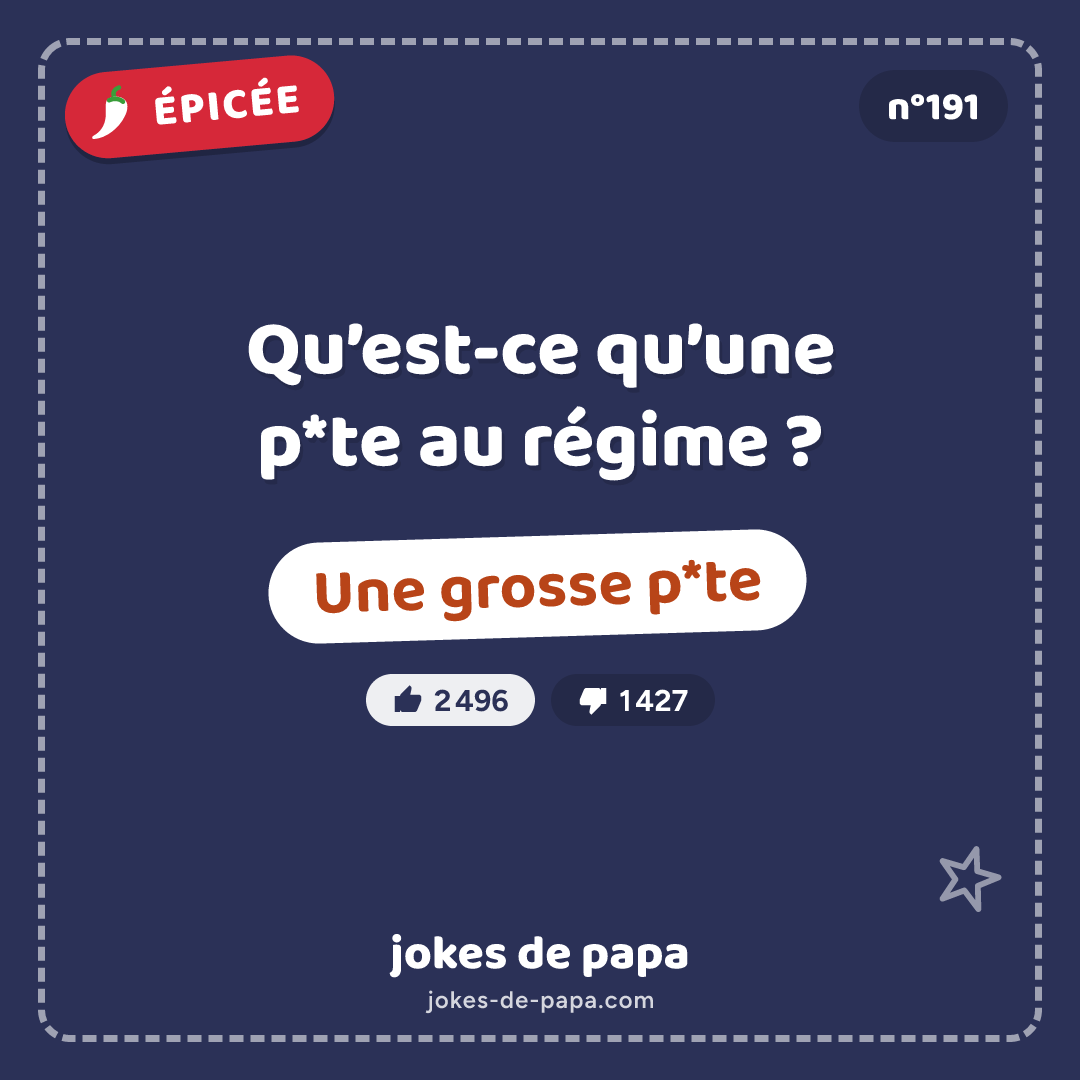 Blague n°191 en image : Qu’est-ce qu’une p*te au régime ? Une grosse p*te