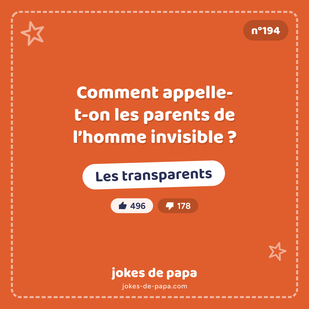 Blague n°194 en image : Comment appelle-t-on les parents de l’homme invisible ? Les transparents