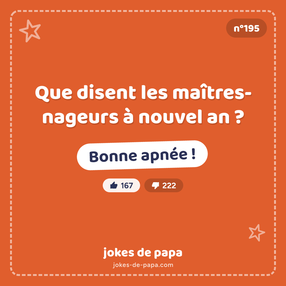 Blague n°195 en image : Que disent les maîtres-nageurs à nouvel an ? Bonne apnée !
