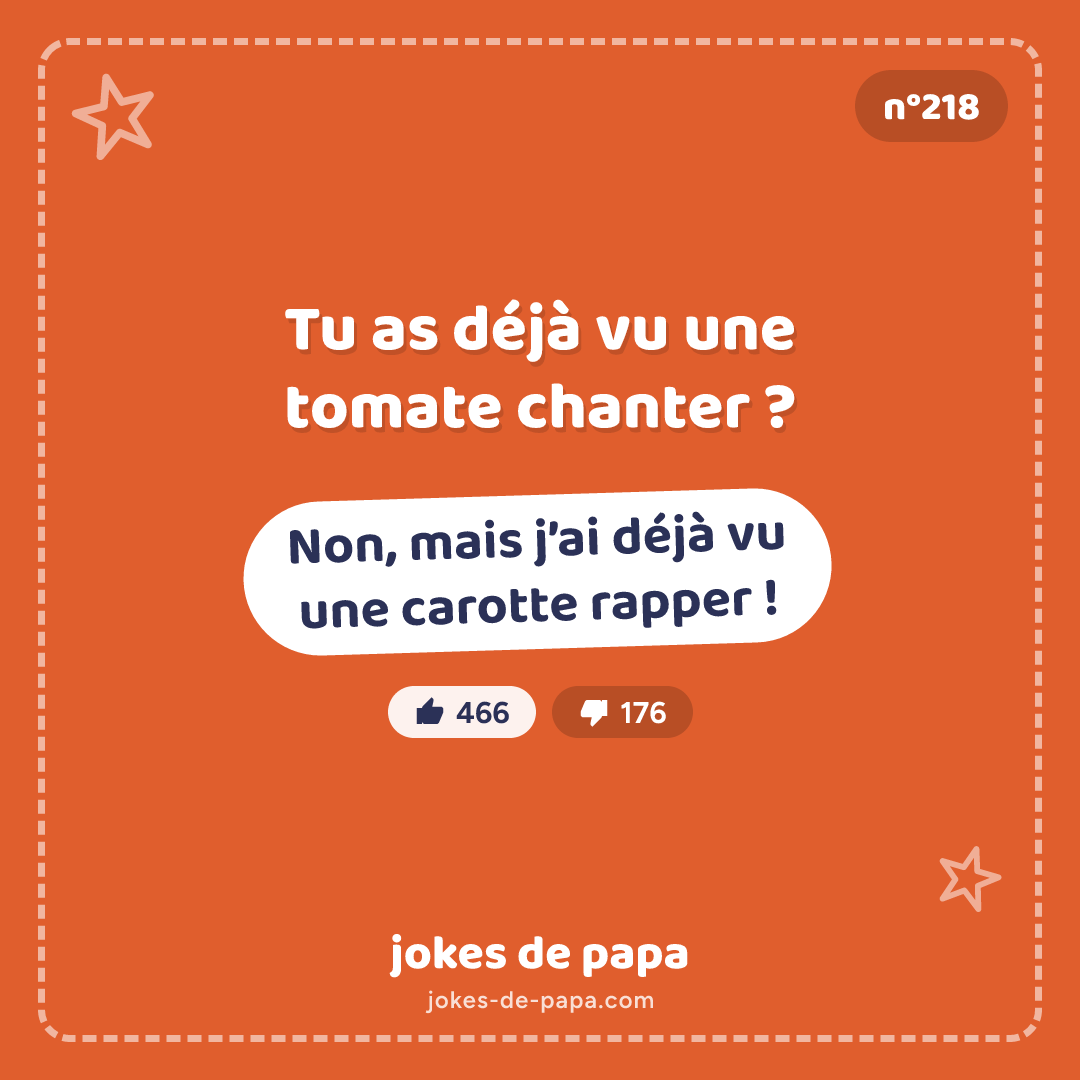Blague n°218 en image : Tu as déjà vu une tomate chanter ? – Non, mais j’ai déjà vu une carotte rapper !
