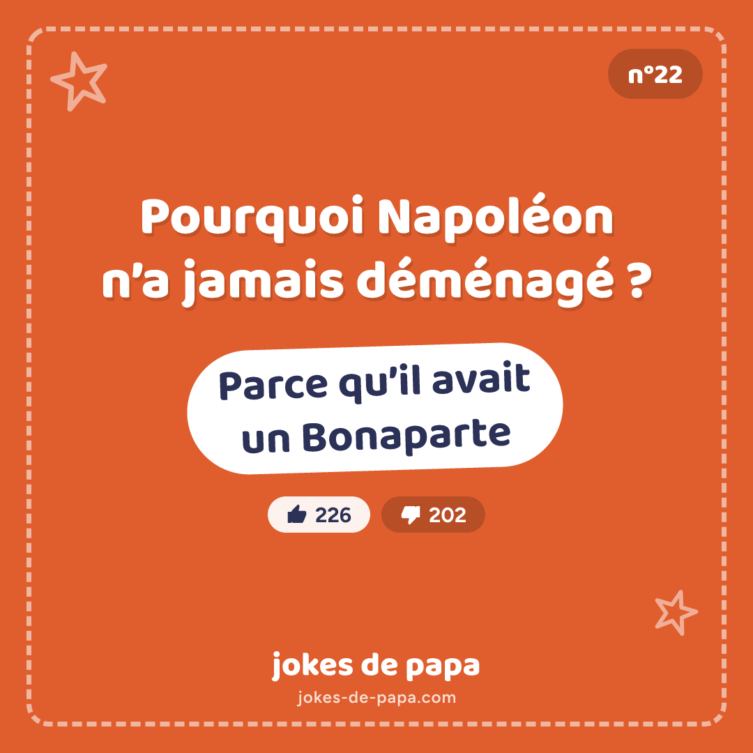 Blague n°22 en image : Pourquoi Napoléon n’a jamais déménagé ? Parce qu’il avait un Bonaparte