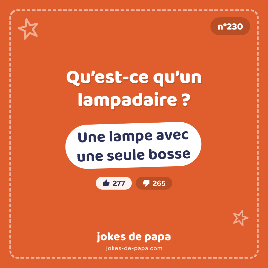 Blague n°230 en image : Qu’est-ce qu’un lampadaire ? Une lampe avec une seule bosse