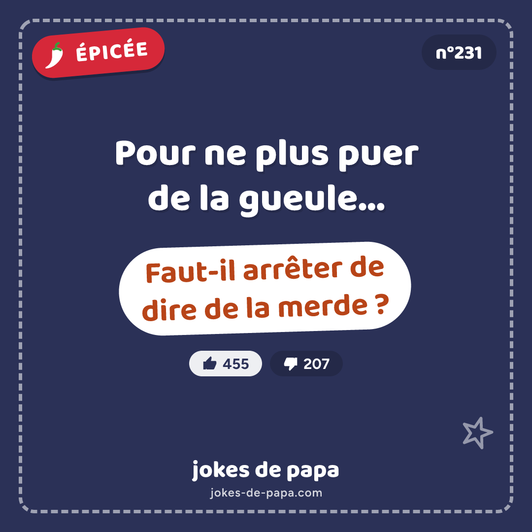 Blague n°231 en image : Pour ne plus puer de la gueule… Faut-il arrêter de dire de la merde ?