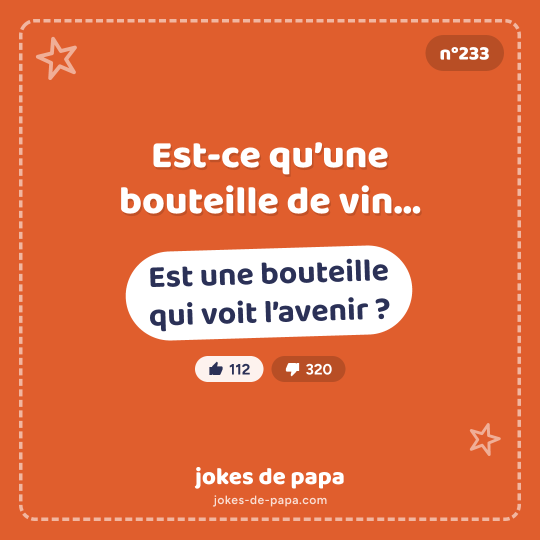 Blague n°233 en image : Est-ce qu’une bouteille de vin… Est une bouteille qui voit l’avenir ?