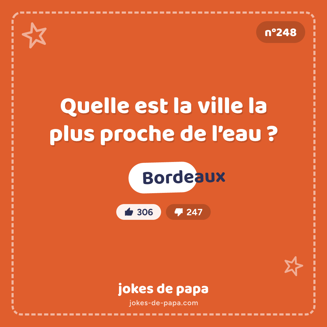 Blague n°248 en image : Quelle est la ville la plus proche de l’eau ? Bordeaux