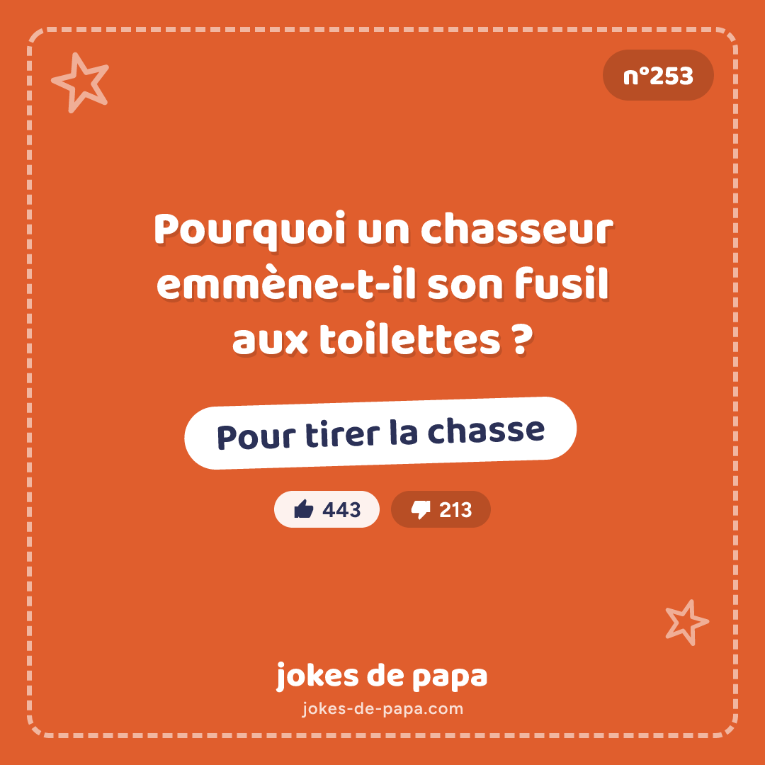 Blague n°253 en image : Pourquoi un chasseur emmène-t-il son fusil aux toilettes ? Pour tirer la chasse