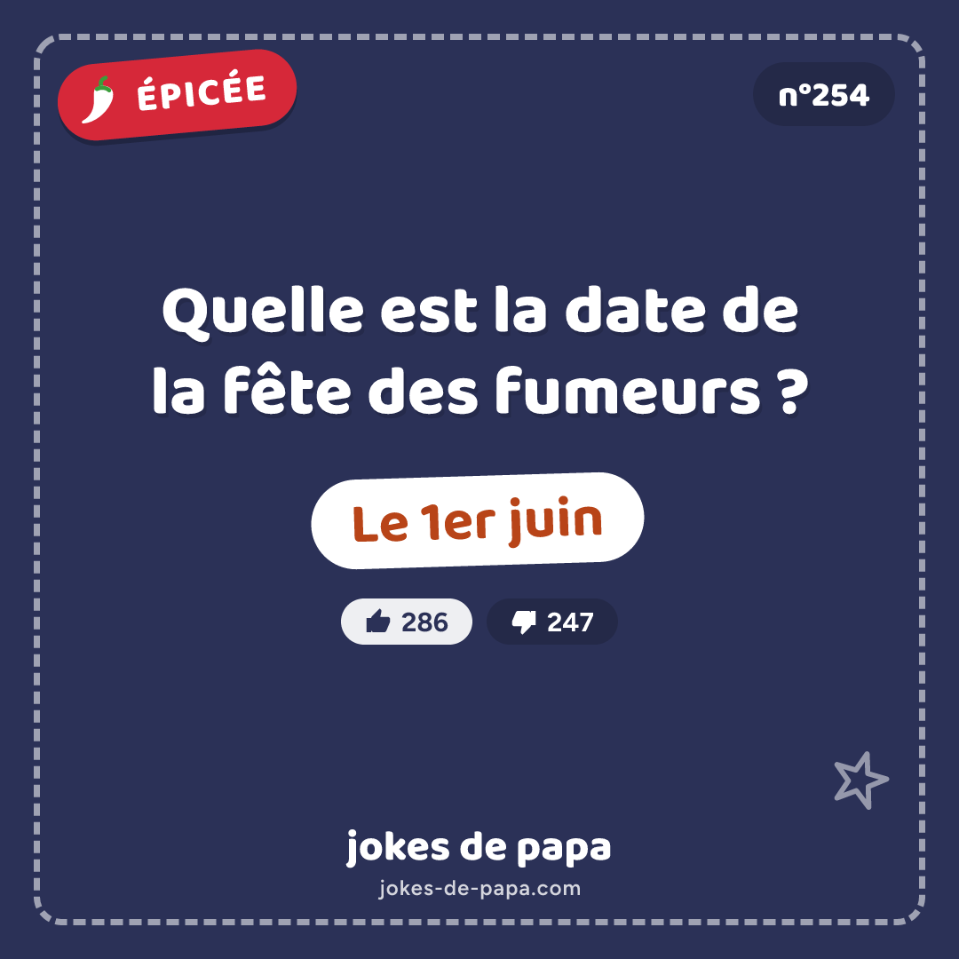 Blague n°254 en image : Quelle est la date de la fête des fumeurs ? Le 1er juin