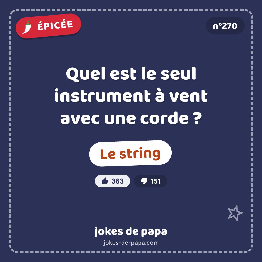 Blague n°270 en image : Quel est le seul instrument à vent avec une corde ? Le string