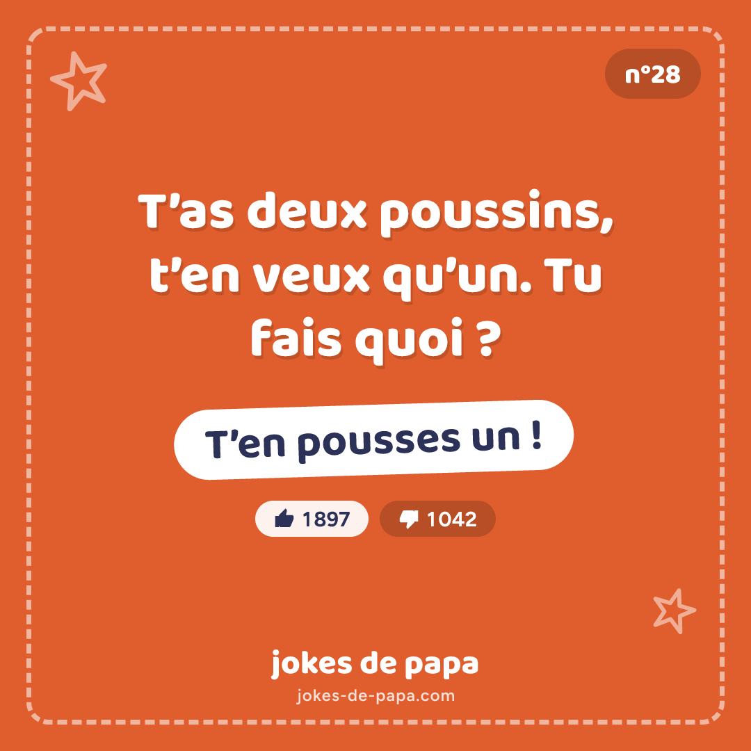 Blague n°28 en image : T’as deux poussins, t’en veux qu’un. Tu fais quoi ? T’en pousses un !