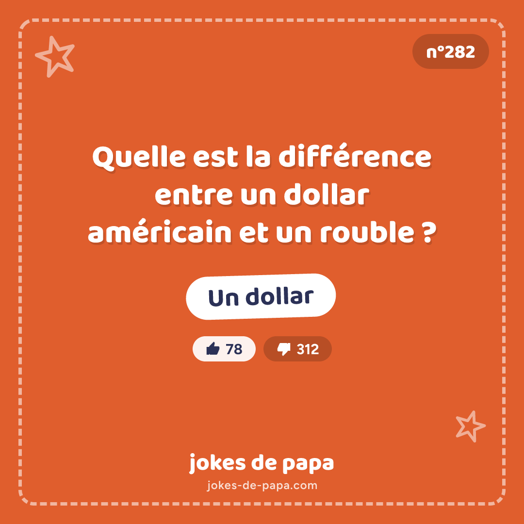 Blague n°282 en image : Quelle est la différence entre un dollar américain et un rouble ? – Un dollar