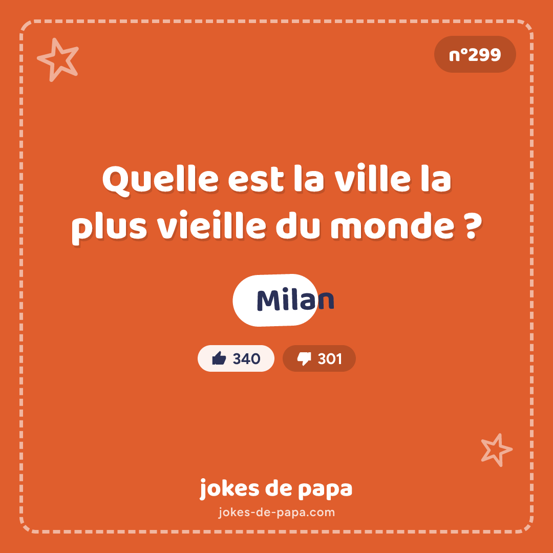 Blague n°299 en image : Quelle est la ville la plus vieille du monde ? Milan