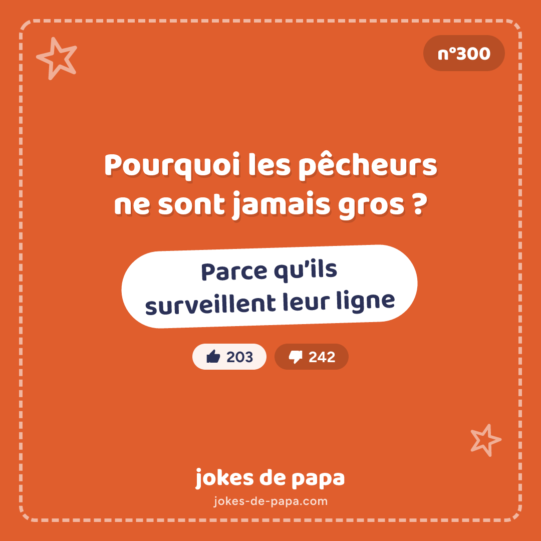 Blague n°300 en image : Pourquoi les pêcheurs ne sont jamais gros ? Parce qu’ils surveillent leur ligne