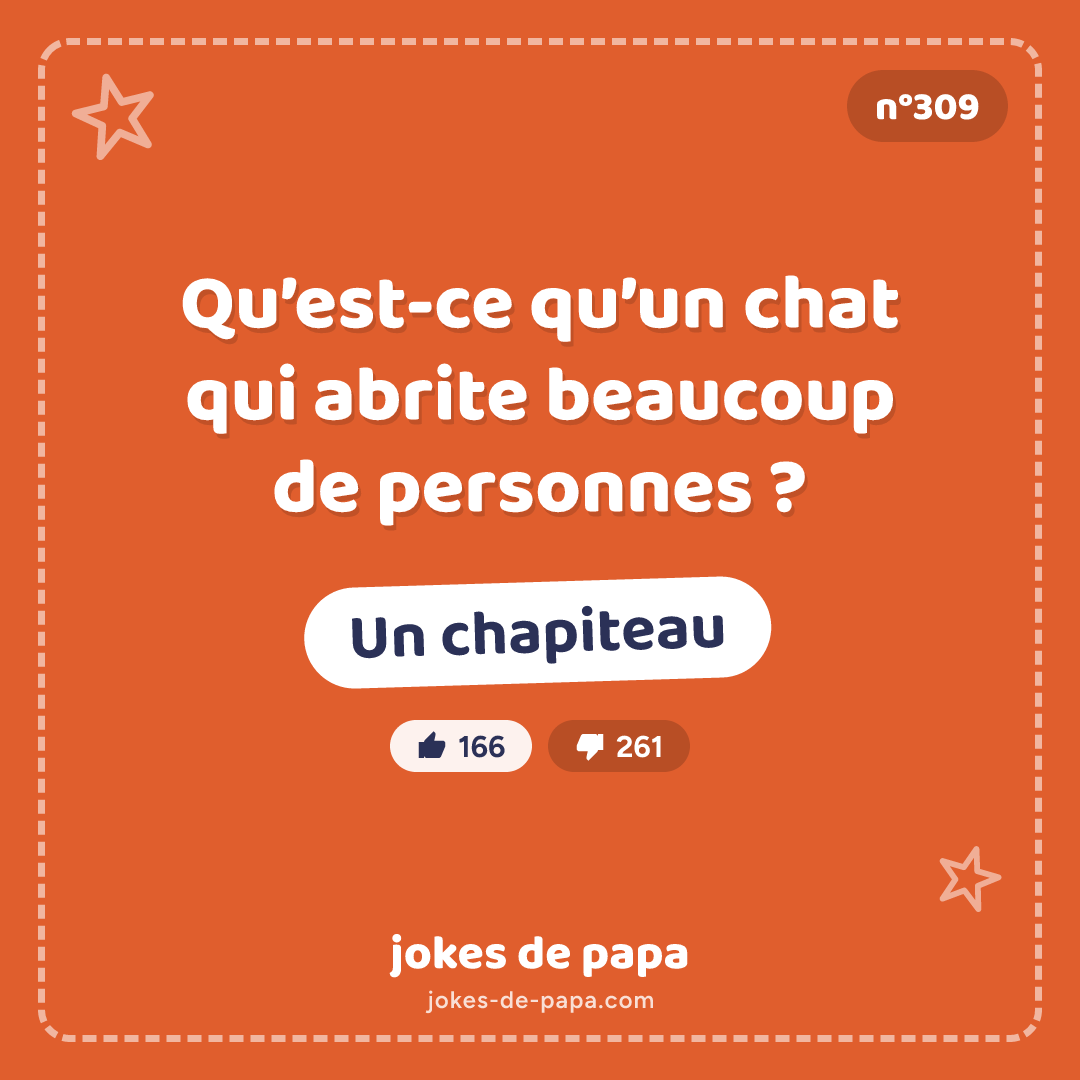 Blague n°309 en image : Qu’est-ce qu’un chat qui abrite beaucoup de personnes ? Un chapiteau