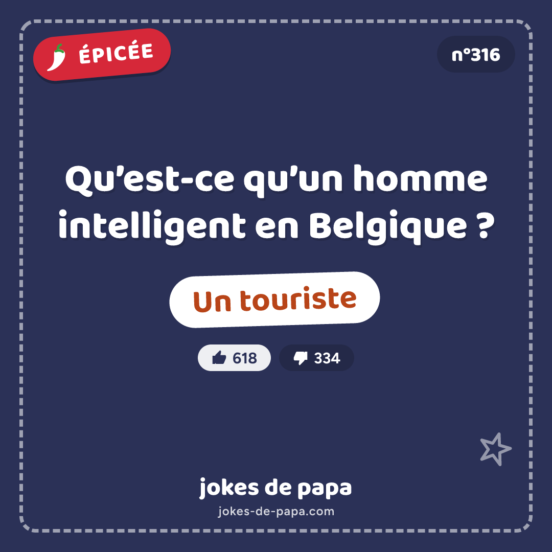 Blague n°316 en image : Qu’est-ce qu’un homme intelligent en Belgique ? Un touriste