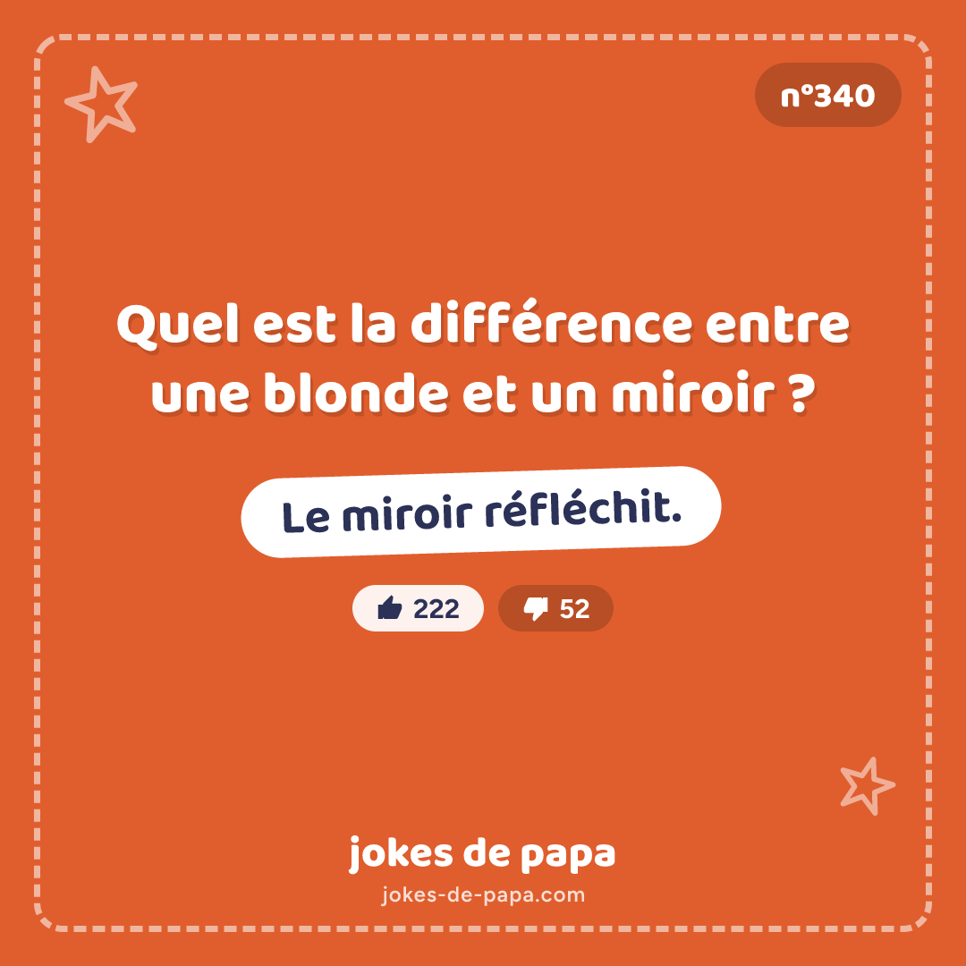 Blague n°340 en image : Quel est la différence entre une blonde et un miroir ? Le miroir réfléchit.