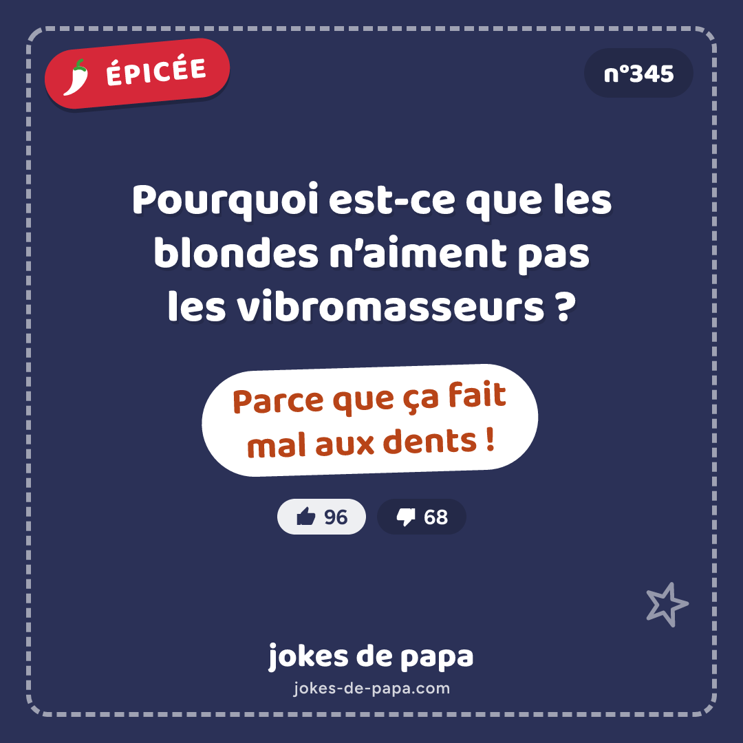 Blague n°345 en image : Pourquoi est-ce que les blondes n’aiment pas les vibromasseurs ? Parce que ça fait mal aux dents !