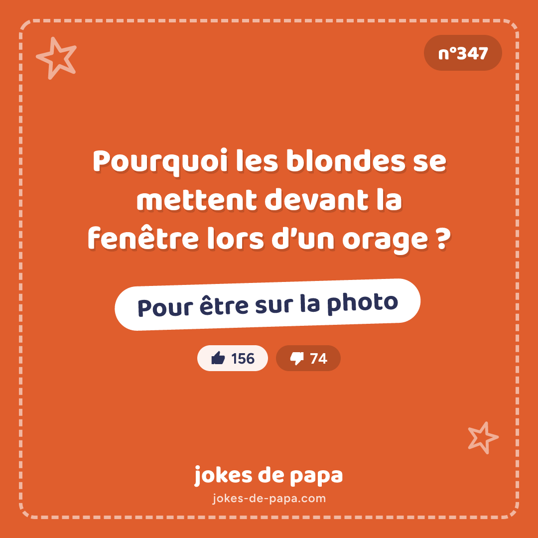 Blague n°347 en image : Pourquoi les blondes se mettent devant la fenêtre lors d’un orage ? Pour être sur la photo