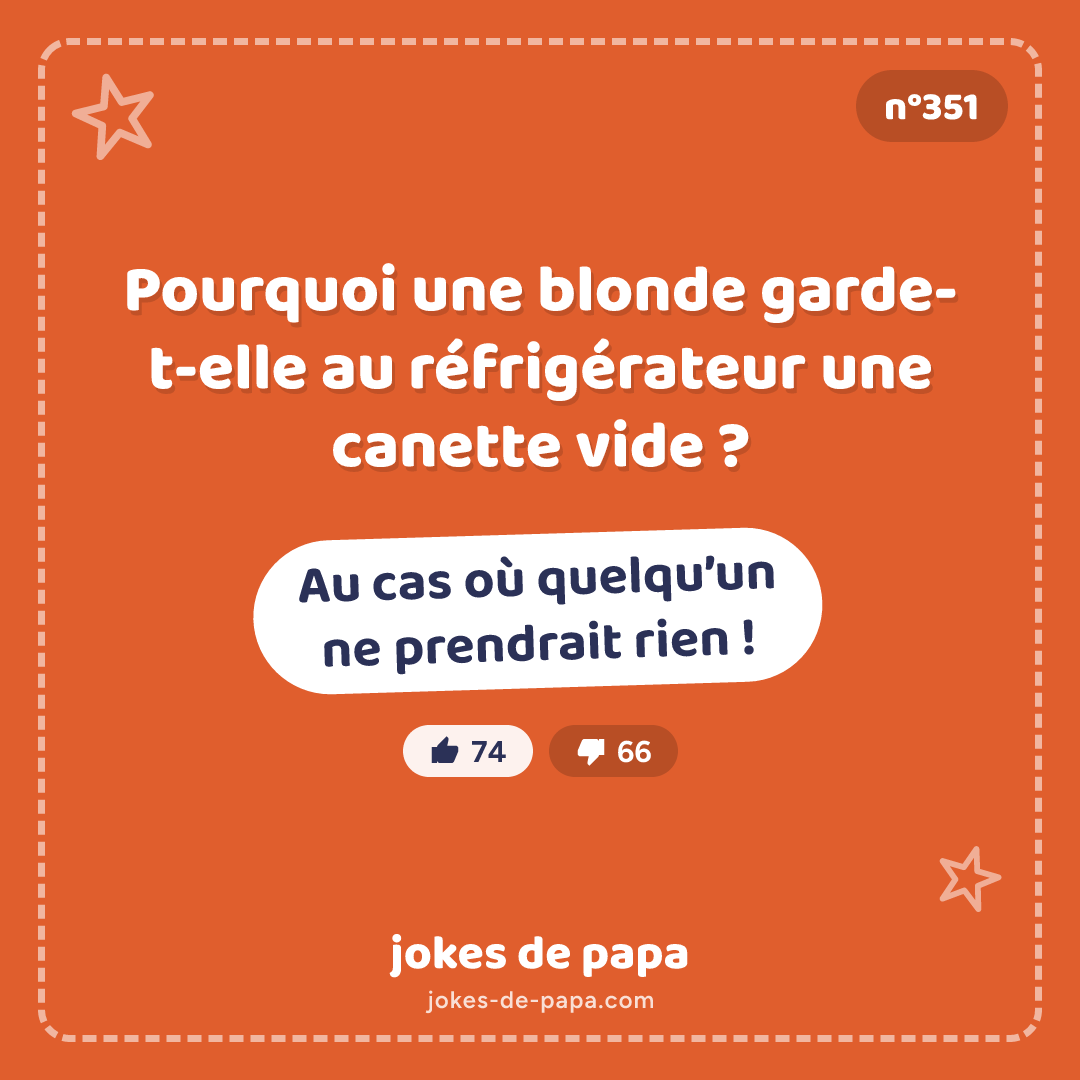 Blague n°351 en image : Pourquoi une blonde garde-t-elle au réfrigérateur une canette vide ? Au cas où quelqu’un ne prendrait rien !