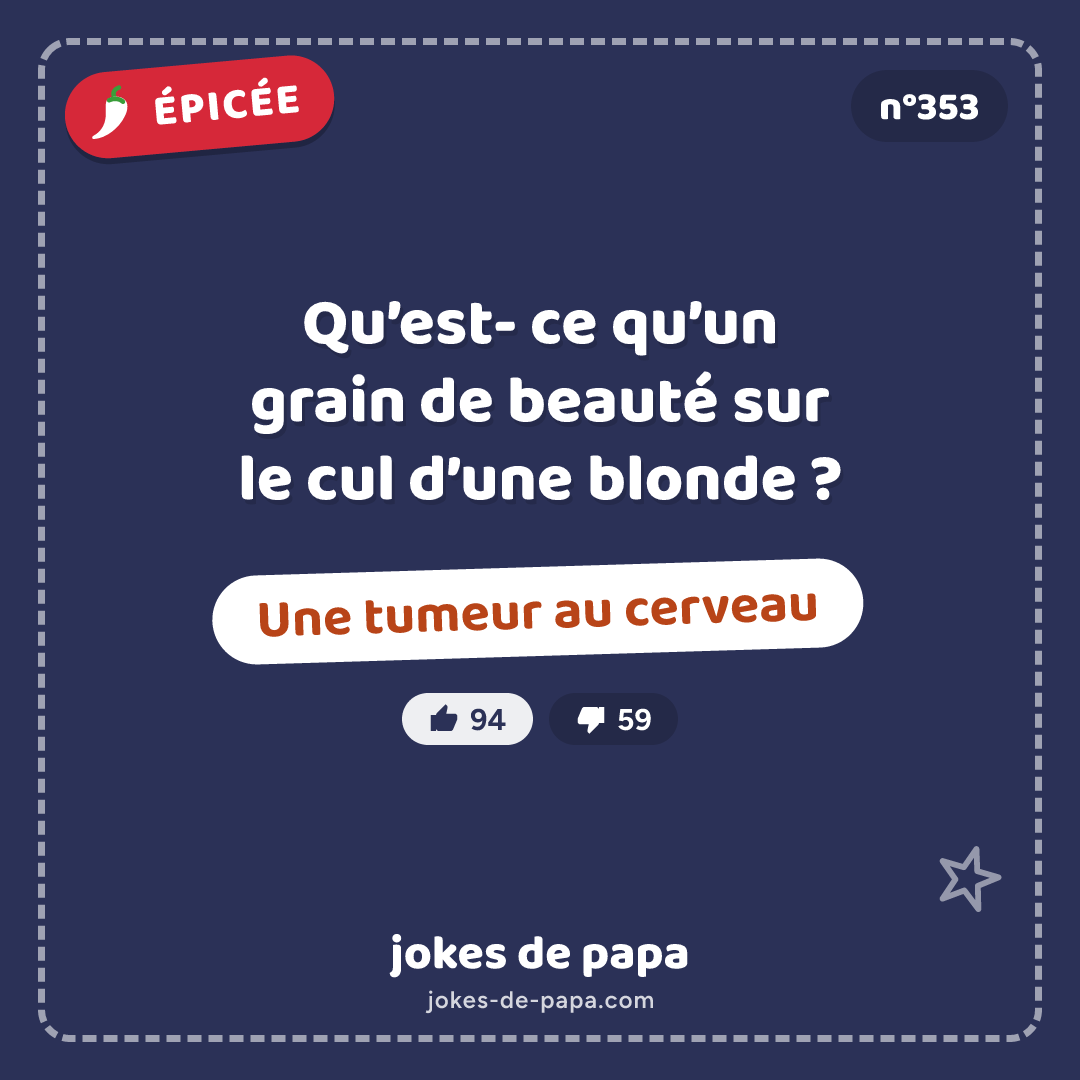 Blague n°353 en image : Qu’est- ce qu’un grain de beauté sur le cul d’une blonde ? Une tumeur au cerveau