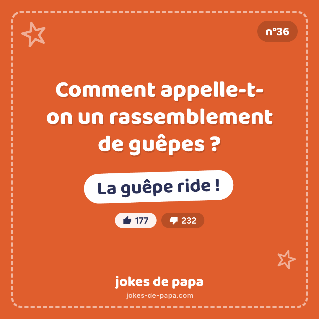 Blague n°36 en image : Comment appelle-t-on un rassemblement de guêpes ? La guêpe ride !