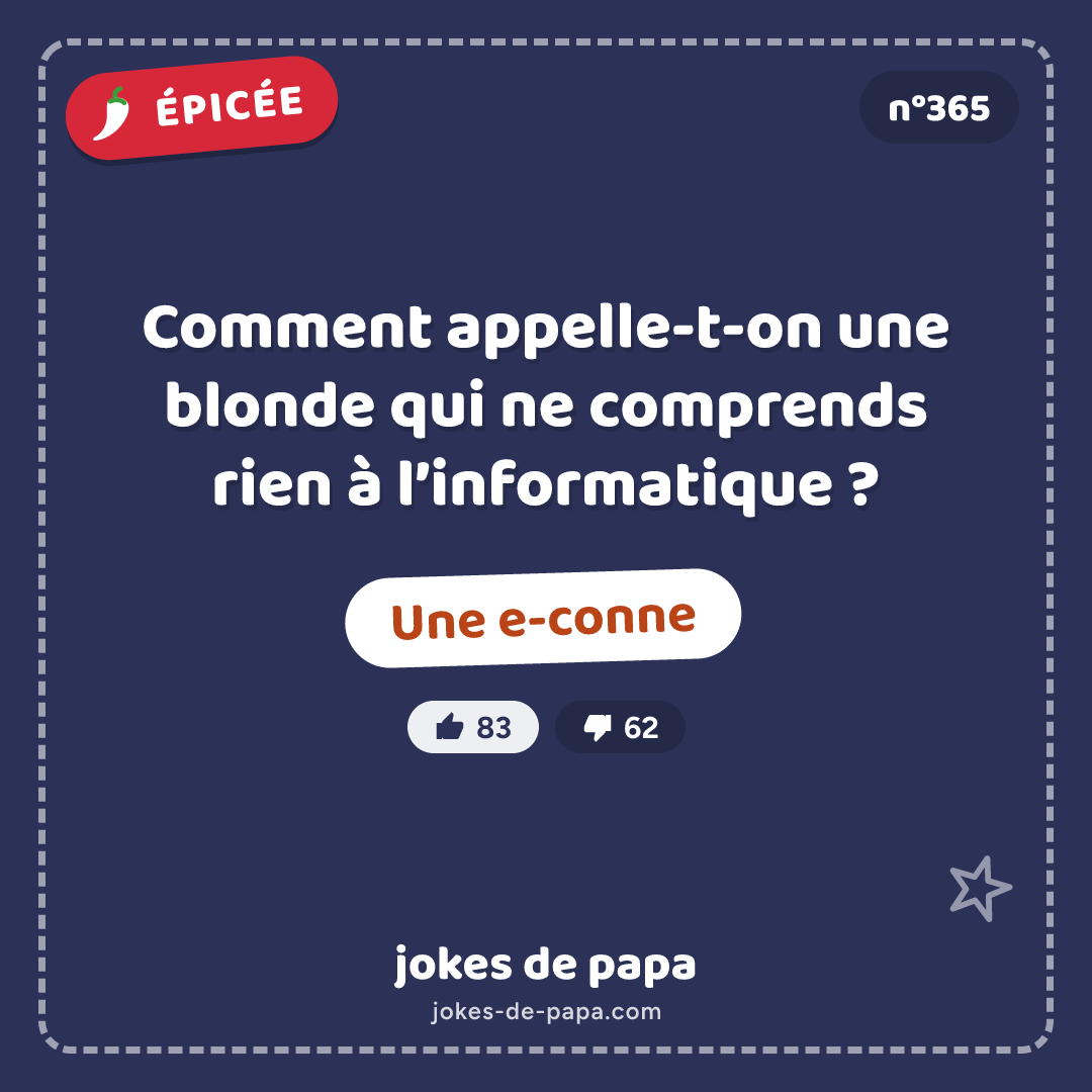 Blague n°365 en image : Comment appelle-t-on une blonde qui ne comprends rien à l’informatique ? Une e-conne