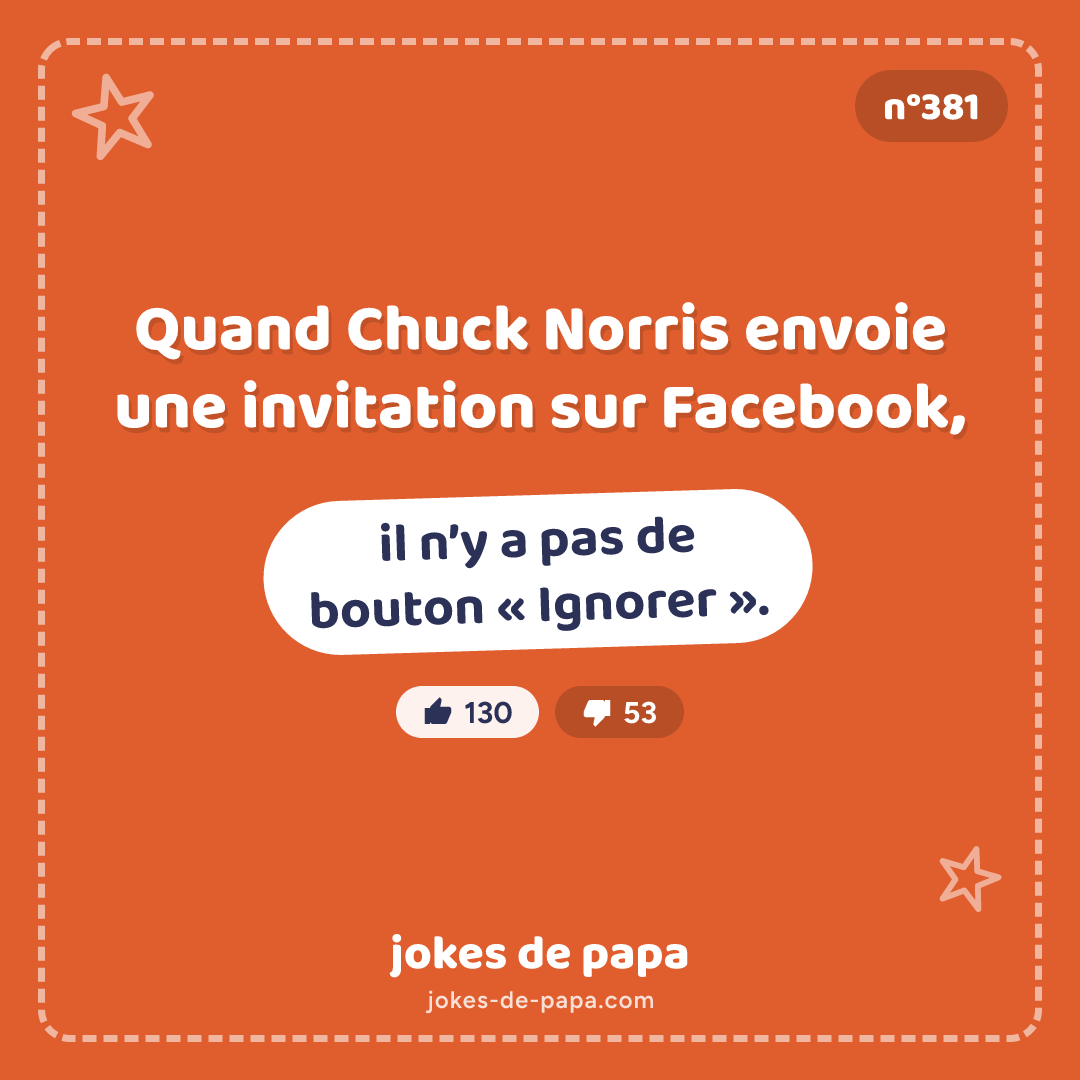 Blague n°381 en image : Quand Chuck Norris envoie une invitation sur Facebook, il n’y a pas de bouton « Ignorer ».