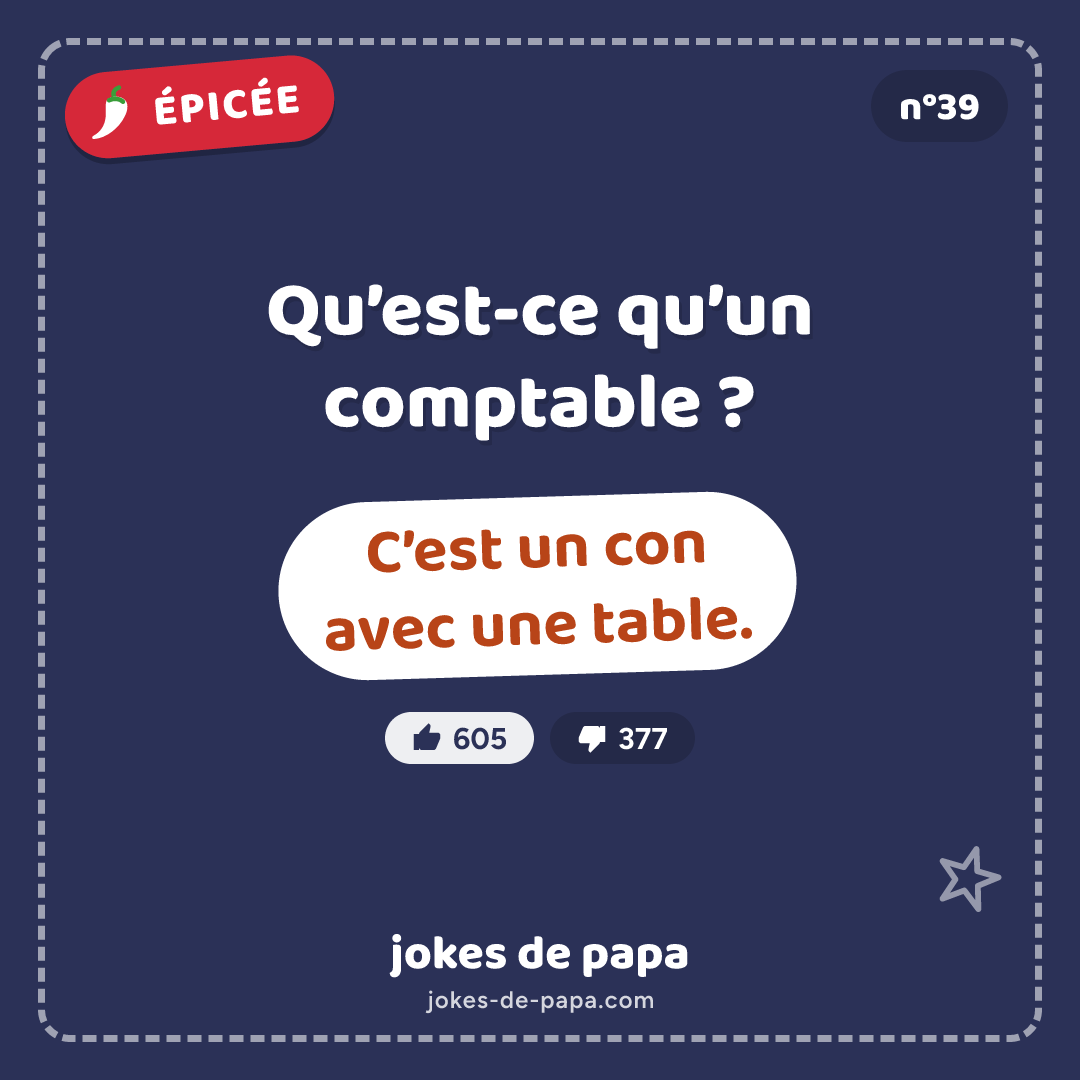 Blague n°39 en image : Qu’est-ce qu’un comptable ? – C’est un con avec une table.