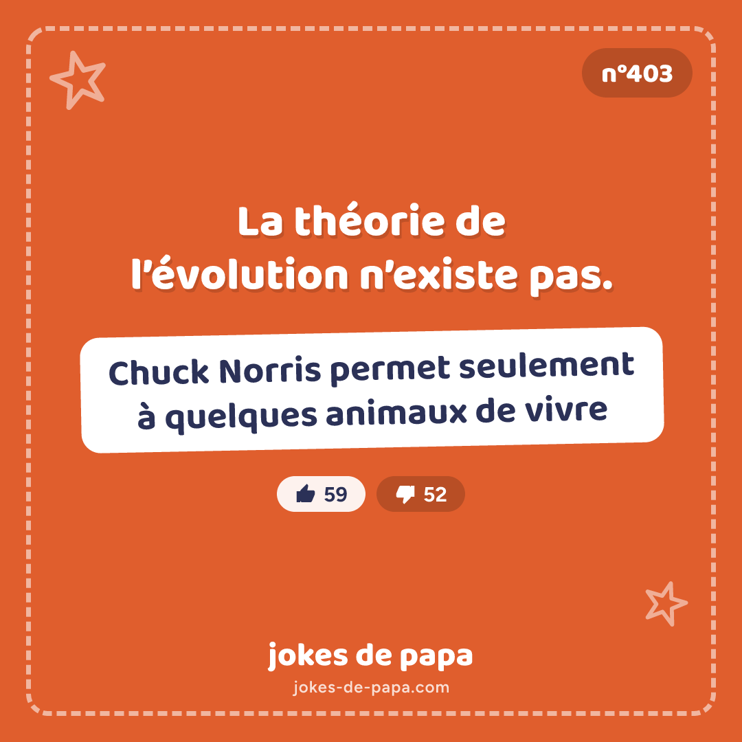 Blague n°403 en image : La théorie de l’évolution n’existe pas. Chuck Norris permet seulement à quelques animaux de vivre