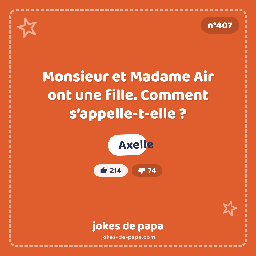 Blague n°407 en image : Monsieur et Madame Air ont une fille. Comment s’appelle-t-elle ? Axelle