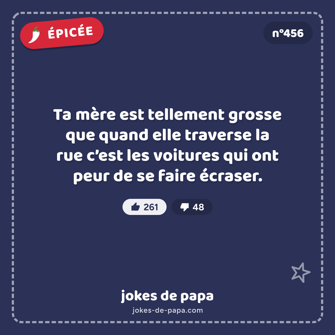 Blague n°456 en image : Ta mère est tellement grosse que quand elle traverse la rue c’est les voitures qui ont peur de se faire écraser.