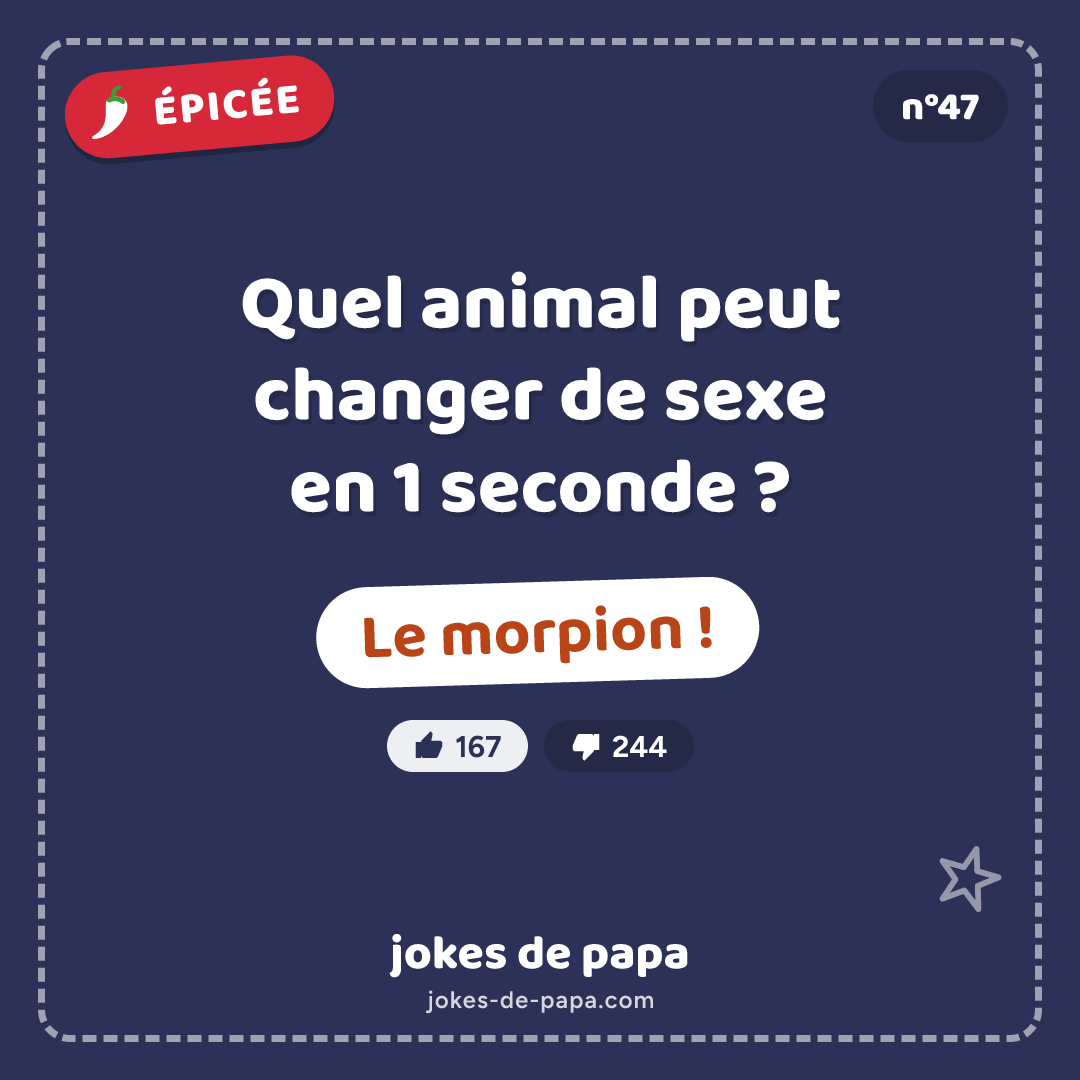 Blague n°47 en image : Quel animal peut changer de sexe en 1 seconde ? Le morpion !