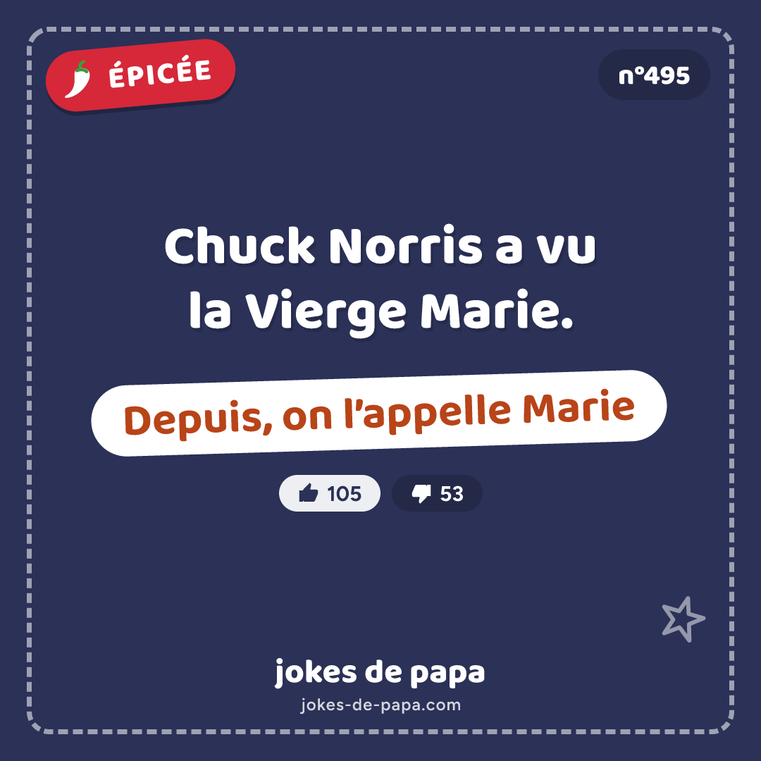 Blague n°495 en image : Chuck Norris a vu la Vierge Marie. Depuis, on l’appelle Marie
