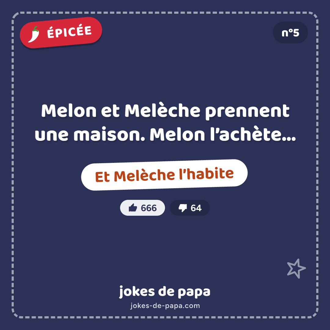 Blague n°5 en image : Melon et Melèche prennent une maison. Melon l’achète… Et Melèche l’habite