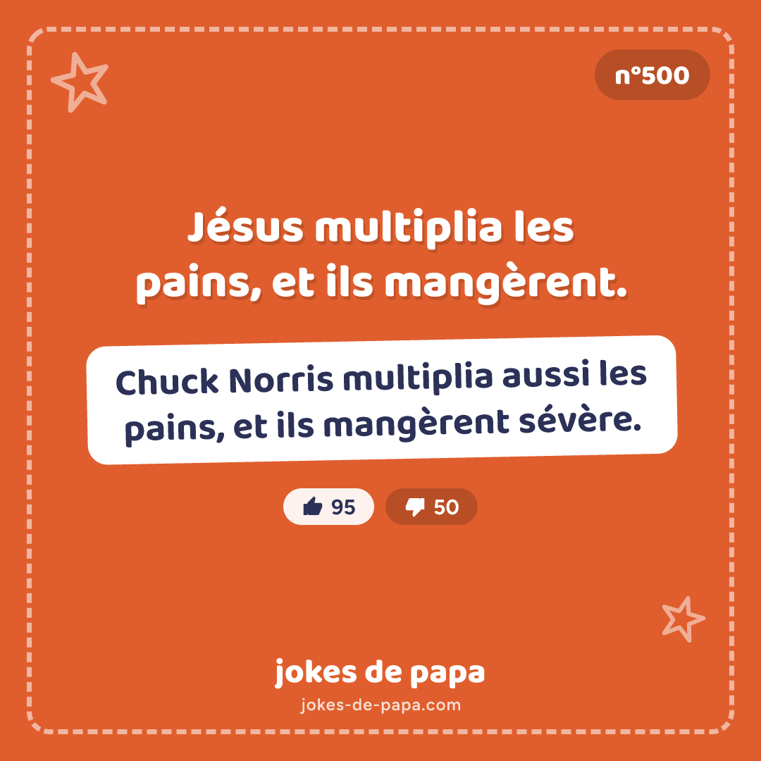 Blague n°500 en image : Jésus multiplia les pains, et ils mangèrent. Chuck Norris multiplia aussi les pains, et ils mangèrent sévère.