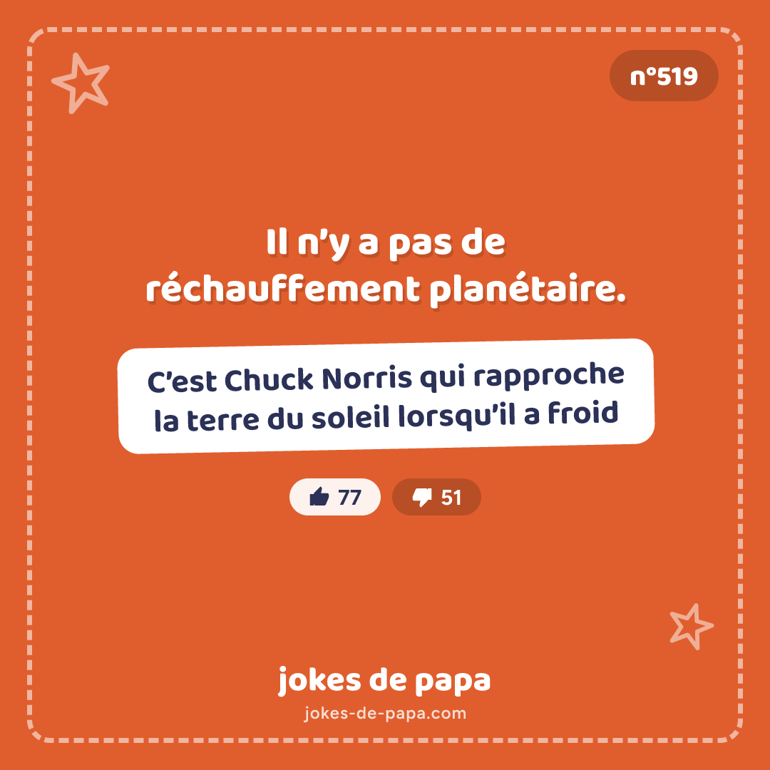 Blague n°519 en image : Il n’y a pas de réchauffement planétaire. C’est Chuck Norris qui rapproche la terre du soleil lorsqu’il a froid
