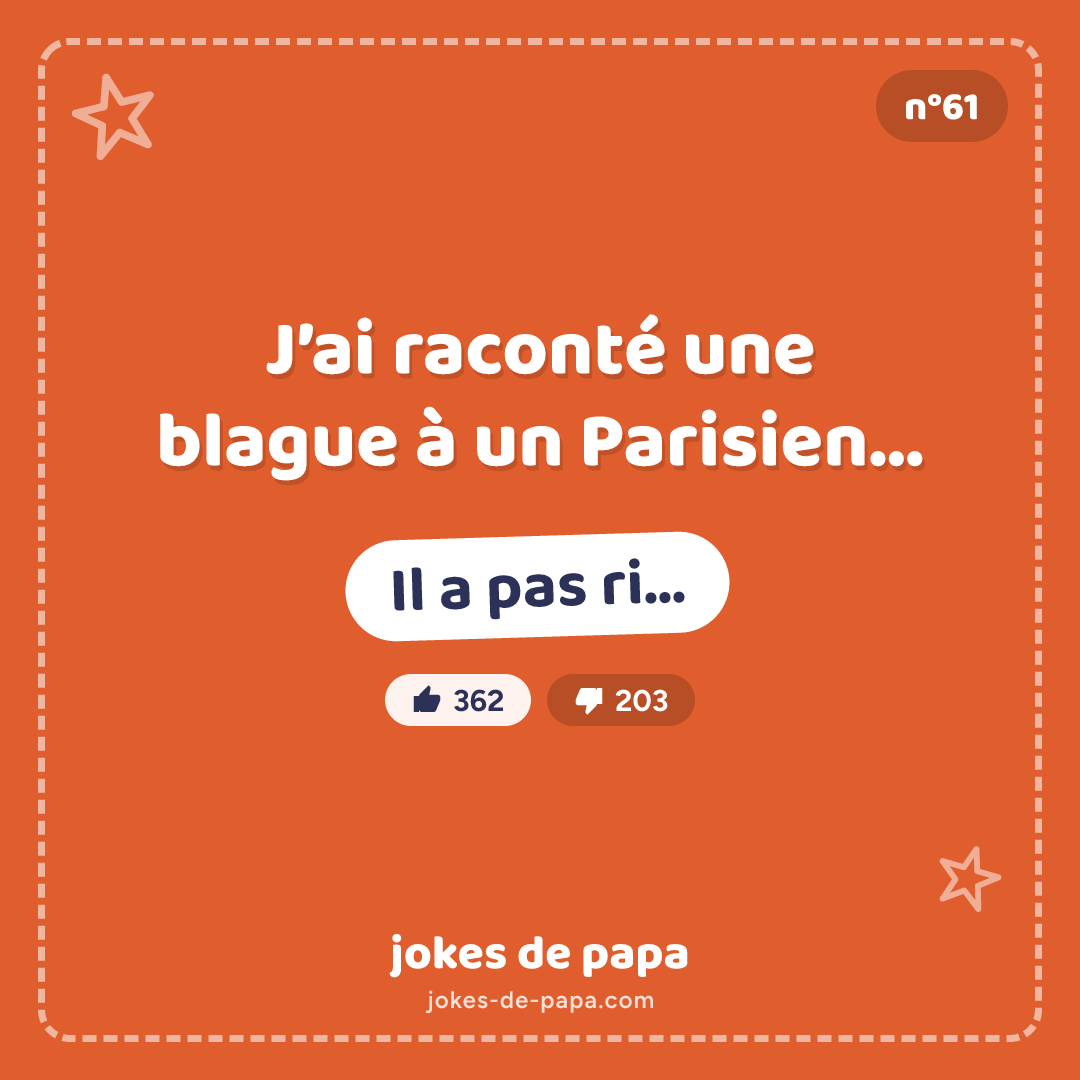 Blague n°61 en image : J’ai raconté une blague à un Parisien… Il a pas ri…