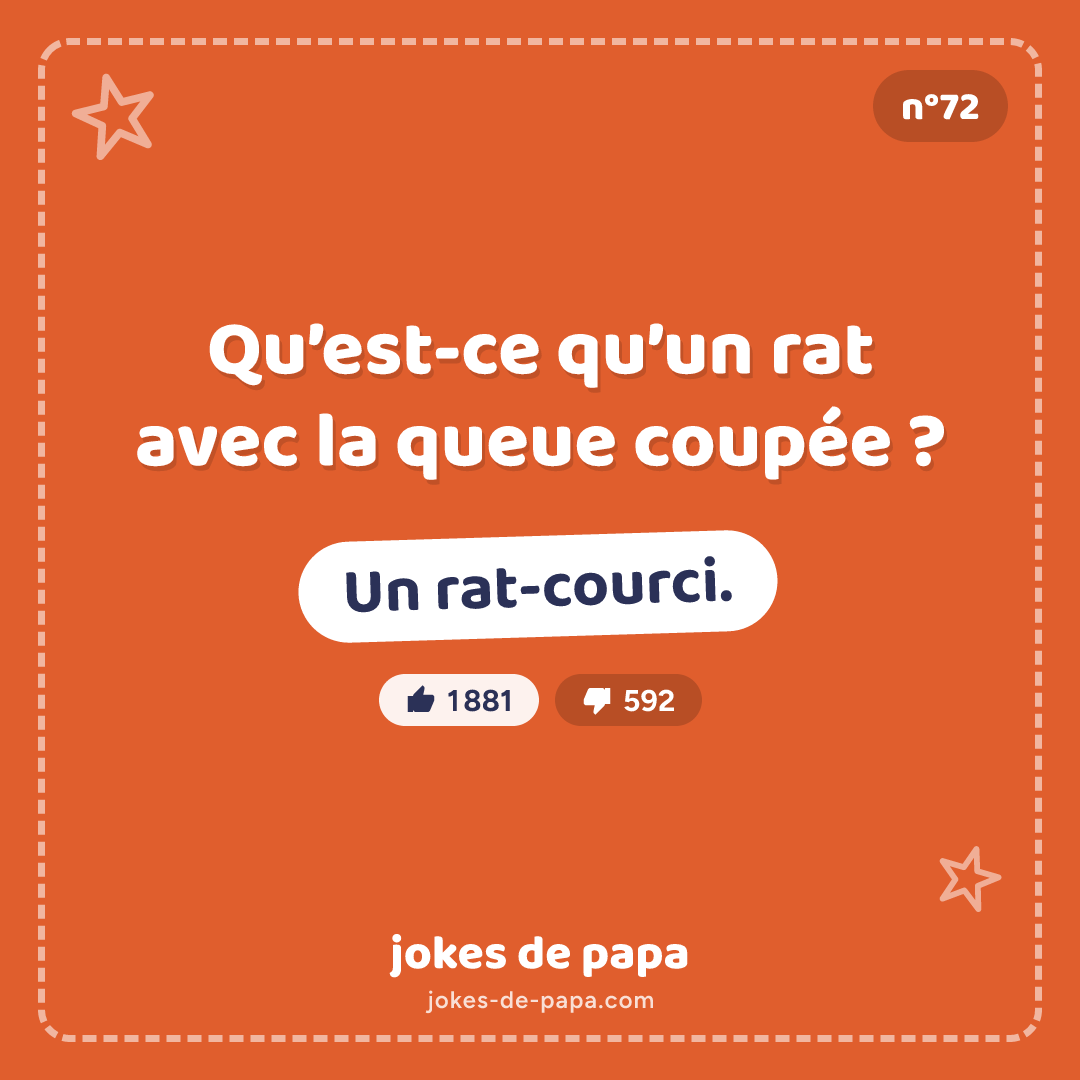 Blague n°72 en image : Qu’est-ce qu’un rat avec la queue coupée ? Un rat-courci.