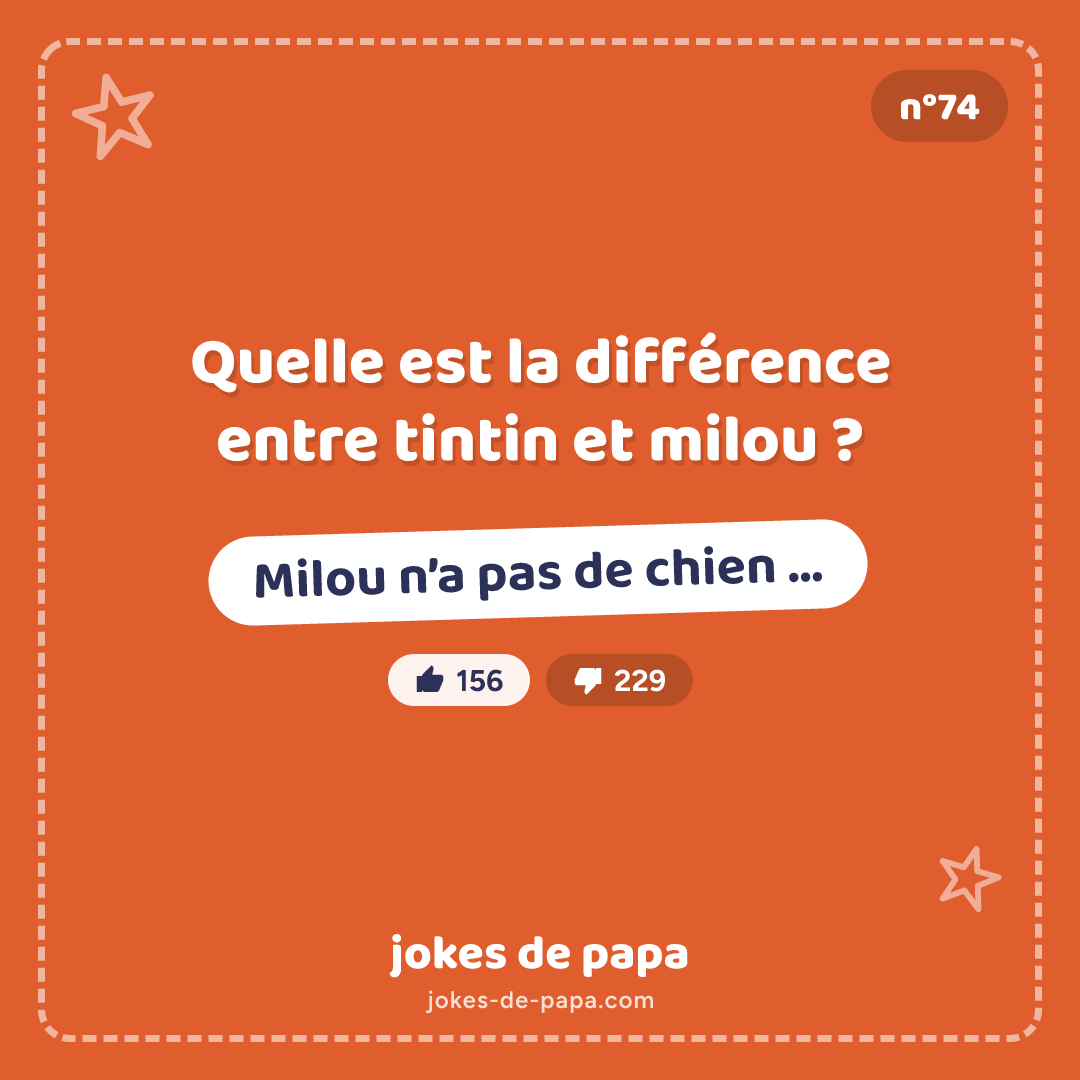 Blague n°74 en image : Quelle est la différence entre tintin et milou ? Milou n’a pas de chien …